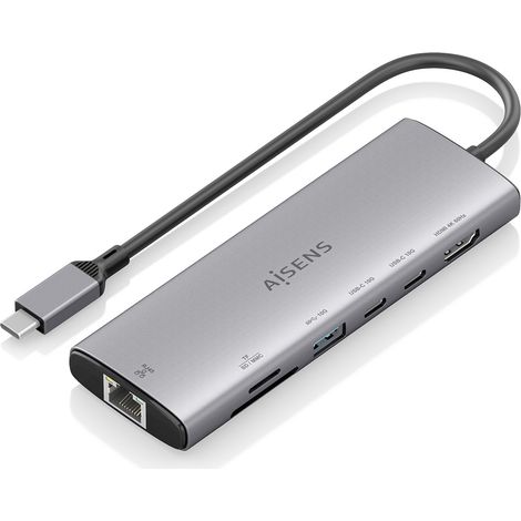Dock USB-C Aisens ASUC-7P032-GR 7 en 1 HDMI 4K RJ45 USB-A y C Lector SD Gris