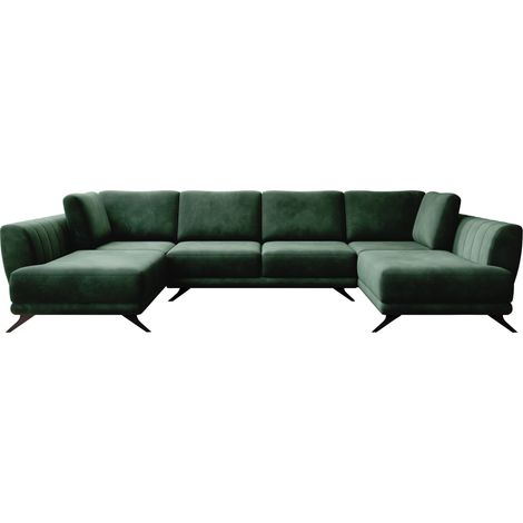 Canapé panoramique convertible LARGOS - Velours irrésistiblement douillet-Vert épinard (1/5)