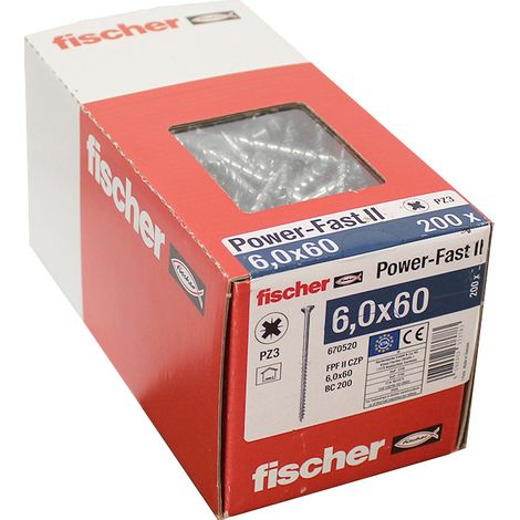 200 Vis VBA tête fraisée Power-Fast PZ3 Ø6 x 60 mm filetage partiel - Fischer