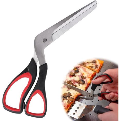 Forbici per pizza professionali - lama in acciaio inox - taglia pizza multifunzionale - impugnatura ergonomica morbida - lunghezza 27 cm - nero - ideali per pizza e insalate (1/5)