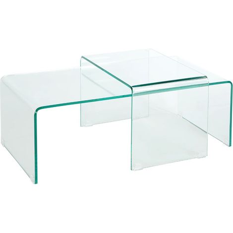 Stapelbare Couchtische HOLOW – Set aus 2 Design-Couchtischen aus gehärtetem Glas
