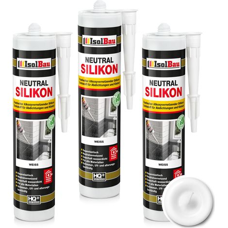 Neutralsilikon Naturstein Silikon Marmor Granit Sanitär Inn/Auß 3 x 300ml Weiss (1/5)