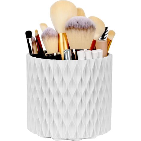 Organisateur de maquillage avec porte-pinceaux rotatif à 360° - Boîte de rangement grande capacité pour coiffeuse, bureau ou plan de travail de salle de bain (1/5)