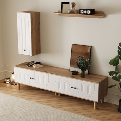 Mueble TV modular blanco y madera con almacenaje OKMYHOME (1/5)