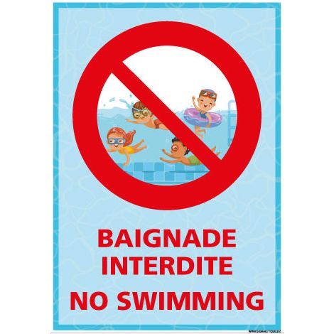 PANNEAU BAIGNADE INTERDITE ANGLAIS / FRANCAIS (H0486) - Adhésif - 75 x 105 mm
