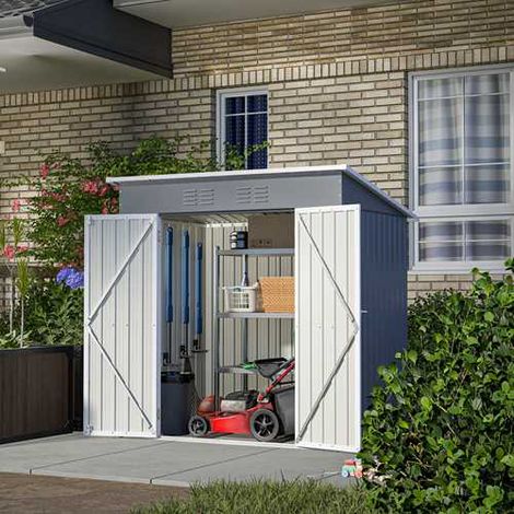 BIRCHTREE Garden Shed Metal Pent Roof 4FT X 6FT Outdoor Storage With Free Foundation Grey and White (1/5)