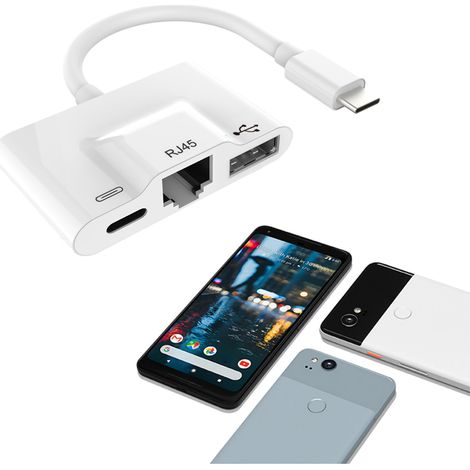 Adaptateur USB vers Ethernet 3 en 1, convertisseur de carte réseau Type C, convertisseur de connexion de téléphone portable vers câble réseau Ethernet (1/5)