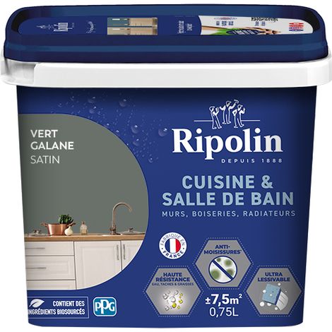 Peinture Murale spéciale Cuisine et Bain - Satin - 0,75L - Vert Galane - Ripolin (1/5)
