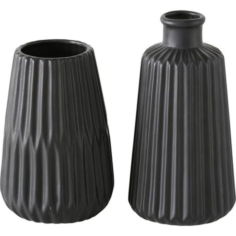 Boltze Vasen Set Esko 2-teilig schwarz lasiert Blumenvasen Keramik, ü ca. 8,5 cm