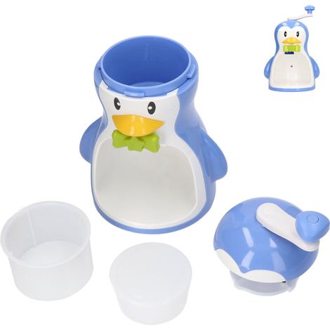Blue ABS penguin-shaped crushed ice machine, portable, manual, for home use, with container, kitchen accessories (1/5)