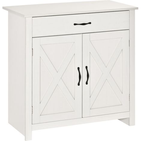 Buffet rural chic avec tiroir et placard LAGAO aspect bois blanc (1/5)
