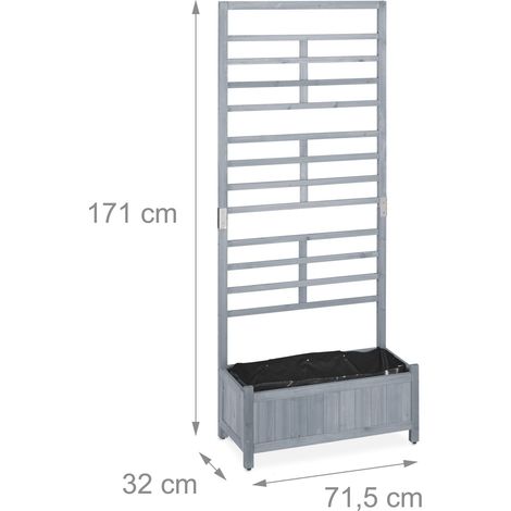 Fioriera con grigliato frangivista esterno balcone terrazzo 80 x 30 x 150 cm in legno verniciato grigio 130013872