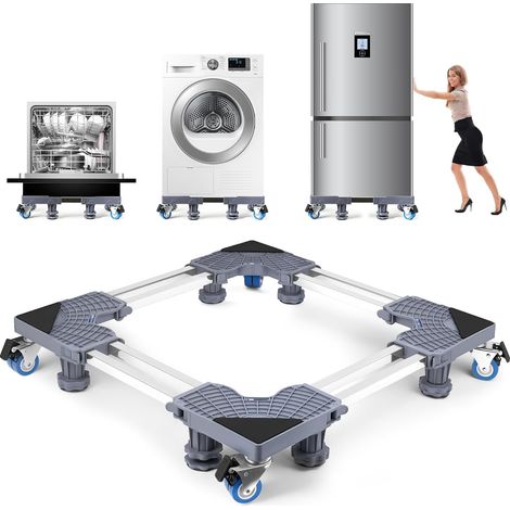 Support Machine A Laver Seche Linge Réglable 45-70 cm,Socle Machine A Laver Socle Lave Linge avec 8 Pieds + 4 Roues, Base de Réfrigérateur Machine à Laver Absorption des Chocs Antidérapante (500 KG) (1/5)