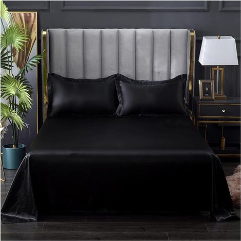 Draps en Soie Rafraîchissants 1 Pc Drap De Lit for Été Glace Cool Tissu Draps Supérieurs Satin Lisse Plat for Literie Double (Pas Taie d'oreiller)(Heise,2pillowcase18x29inch) (1/5)