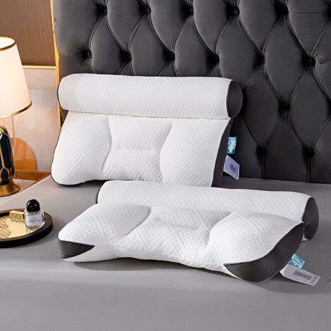 Oreiller cervical orthopédique en mousse à mémoire de forme ergonomique pour dormir sur le côté et le dos, lavable en machine, blanc/turquoise (1/5)