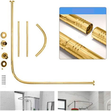 Tringle à rideau de douche perforée en acier inoxydable, télescopique en forme de L pour magasins de vêtements (doré, 68-98 cm x 6