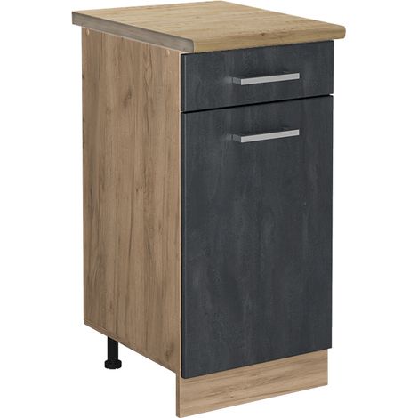 Mueble bajo de cocina R-Line, Hormigón negro, 40 cm ET Roble, Vicco (1/5)