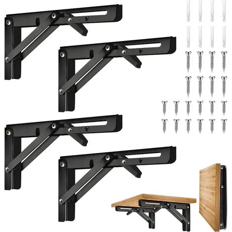 Supports pliables 25cm télescopiques inox pour tablette garage cuisine noir lot de 4 (1/4)