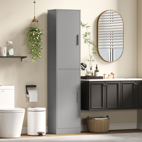 Meuble de salle de bain colonne avec 2 portes et 4 étagères réglables, 40 x 35 x 180 cm, gris (1/5)