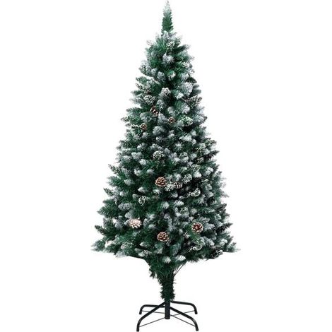 Sapin de Noël décoré de pommes de pin et de neige, 150 cm (1/5)