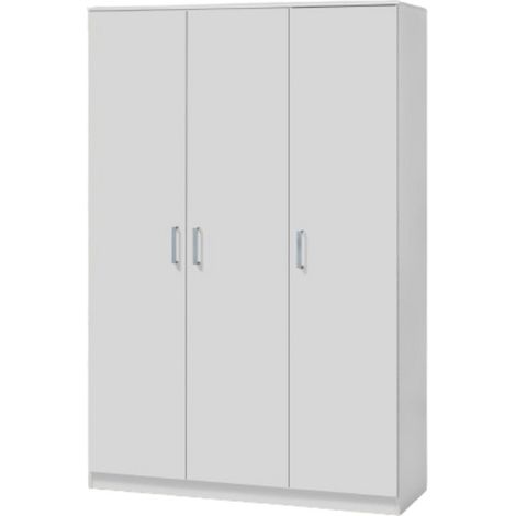 Kleiderschrank BURDUR mit 3 Türen, weiß, graue Griffe, moderner Stil