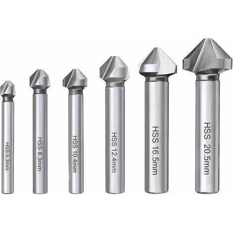 Lot de 6 Fraise à chanfreiner,Acier rapide HSS,Angle 90 degrés,Pour bois métal PVC,Usage machines-outils (1/5)