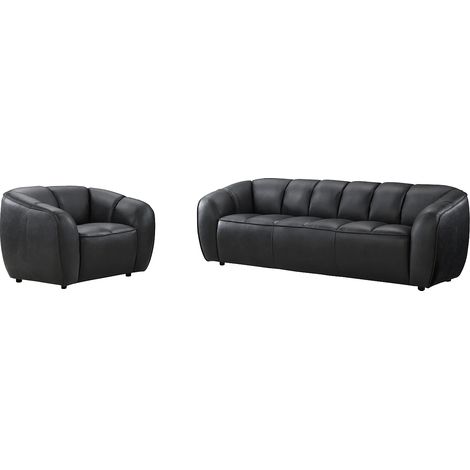 Canapé 3 places et un fauteuil en cuir noir PRADONI (1/5)