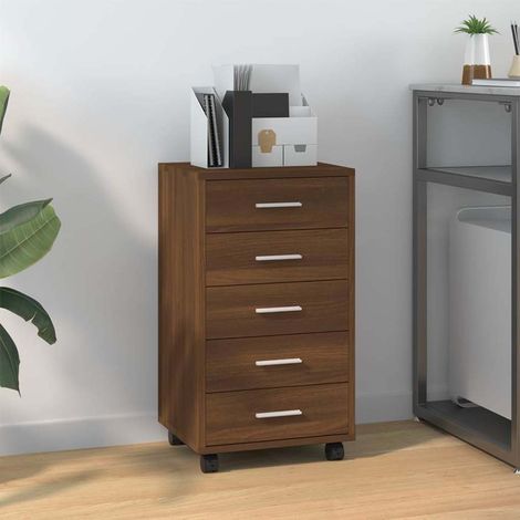 vidaXL Cajonera con ruedas madera contrachapada marrón roble (1/5)