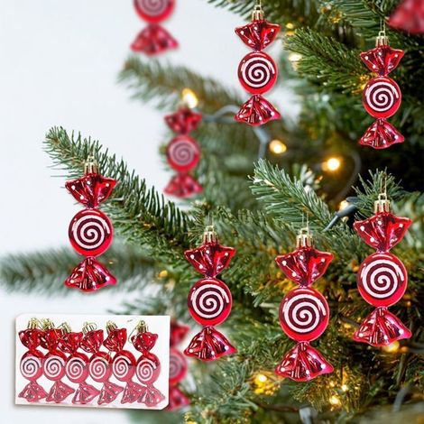 Décoration de Noël à suspendre - Canne de sucre d'orge pailletée 9 cm - Lot de 6 - Sapin et Halloween (1/5)