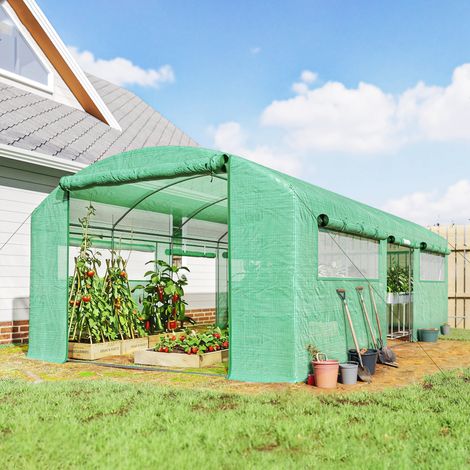 Invernadero de Túnel 6x3x2 m con 3 Puertas Enrollables 6 Ventanas de Malla y Estructura de Acero Galvanizado Verde (1/5)