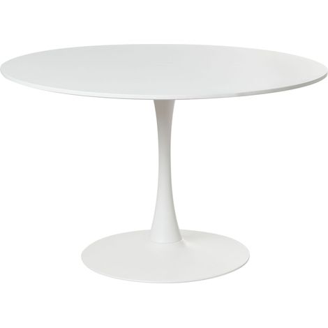 Table de Cuisine Ronde Minimaliste ø 120 cm Base en Métal Plateau MDF Blanc Boca