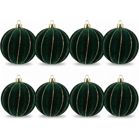 Set 8 Palline Natale Velluto Verde Scuro 6 cm con Ricami Dorati per Albero di natale ghirlande decorazioni verdi casa e lavoro addobbi sfere particolari ed eleganti (1/5)