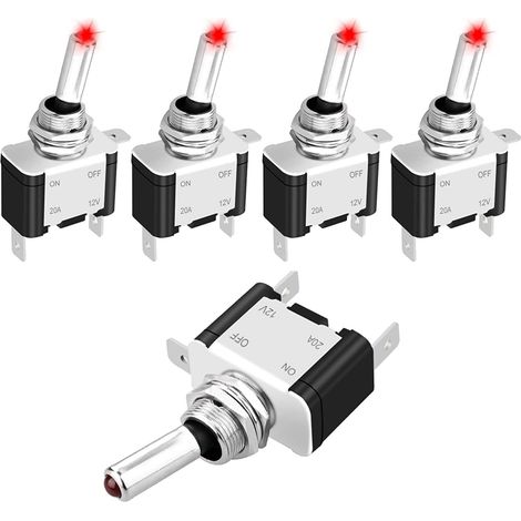 5PCS Interrupteur à Bascule, 12V 20A ON/OFF Interrupteur à Levier SPST 3 Broches mit LED Rouge pour Voiture Marine RV (1/5)
