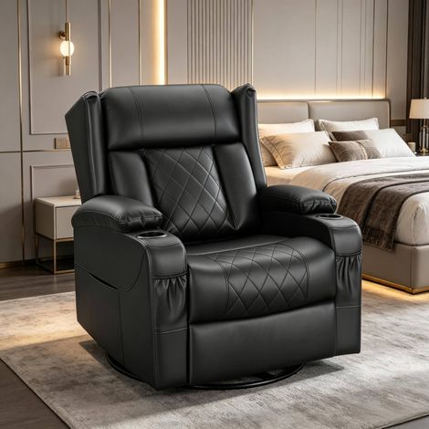 Sillón relax giratorio reclinable 87x94,5x103,5 cm en piel sintética negra – MEUBLIV (1/5)