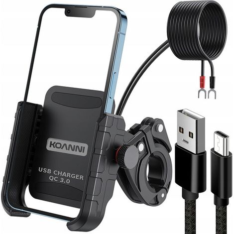 Supporto per telefono da moto, caricatore USB 12/24 V + cavo USB 20 cm (1/5)