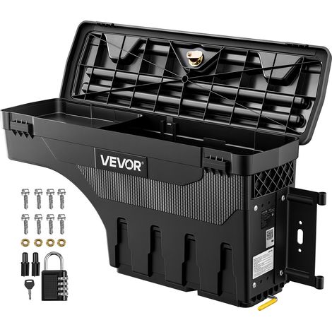 VEVOR Coffre de Benne Compatible avec Ram 1500 (2019-2023) Cote Passager, Boite a Outils pour Camionnette Pick-up, Capacite Gerereuse 25 L, Double Verrouillage, en ABS Etanche, Percage Requis