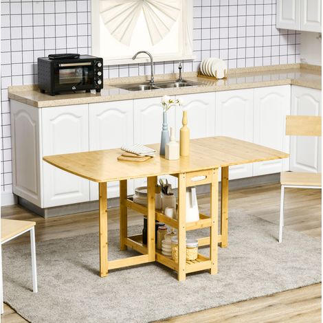 Table extensible pliante en bambou 149,5 x 80 x 73,5 cm, avec rangements DESVIAE (1/5)