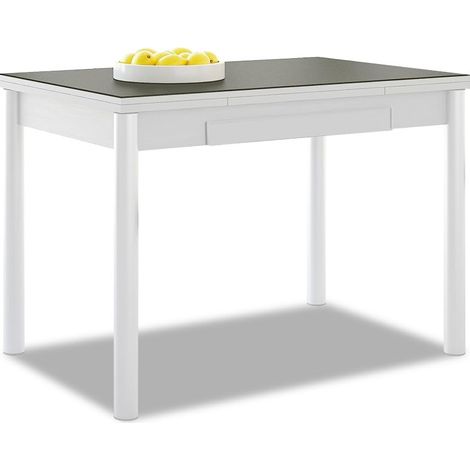 Table de Cuisine Extensible - Structure Blanche - Couleur Graphite - Dimensions : 90 x 50 cm - Extensible : 140 x 50 cm (1/5)