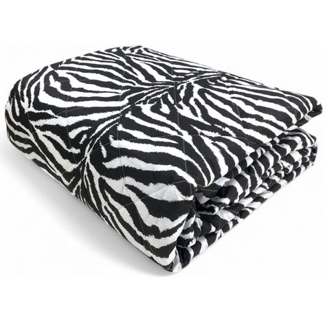 COUVRE-LIT MATELASSÉ ZEBRA BLANC NOIR SINGLE 1 PLACE