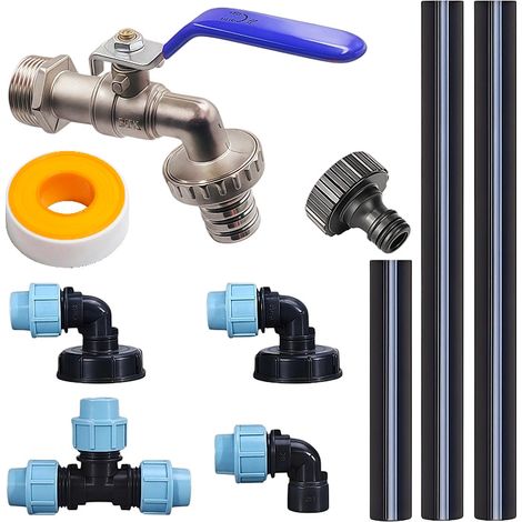 Kit de raccordement IBC S60 x 6 – Raccordement S60 x 6 DN 50 avec filetage grossier – Robinet 3/4'' pour réservoirs IBC