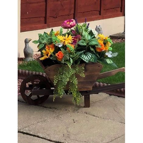 Garden Wheelbarrow Planter Outdoor Ornamental Wooden Wheelbarrow Planter (1/5)