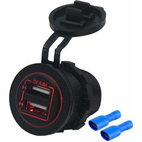 Double Prise De Chargeur Usb Prise De Courant Etanche 4.8A/5V Indicateur Led Pour Voiture 12/24V Rv Bateau Atv Moto Marine, Rouge (1/5)