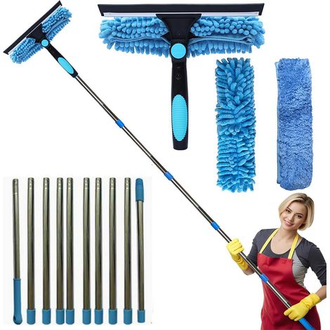 LOLLANDA Brosse de nettoyage de vitres 2 en 1 avec manche télescopique / Outil de nettoyage de vitres et nettoyant pour vitres ménager, bleu (1/5)