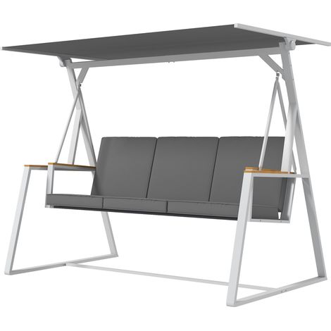 Balancelle jardin 3 places toit inclinaison réglable matelas fourni gris foncé 205x130x175 cm (1/5)