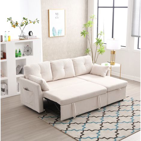 Divano angolare modulare convertibile con contenitore, beige OKMYHOME (1/5)
