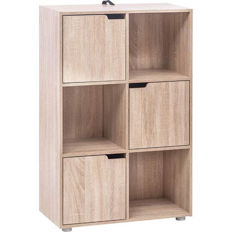 WOLTU Bücherregal Bücherschrank Standregal Aufbewahrungregal Raumteiler Büroregal Aktenschrank, mit 3 Türen, 6 Fächer, 29 x 91 x 59,6 cm, Eiche (1/5)