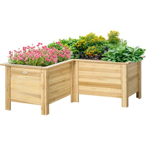 Jardinière Surélevée en Bois Massif Forme L avec Géotextile 120x120x50 cm (1/5)