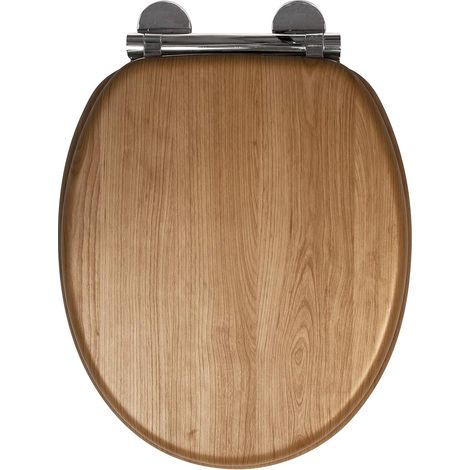 Croydex Oak Effect Soft-Close Round Toilet Seat, Universal Fitting - Grey/White (1/4)