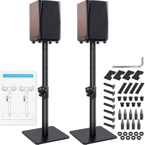 Lot de 2 Supports d'Enceinte en 2 Parties, Jusqu'à 10KG  Pieds d'Enceintes Universel, Base Carrée, Pour Enceintes de Bibliothèque/Satellite, Réglable en Hauteur: 50-72CM (1/5)