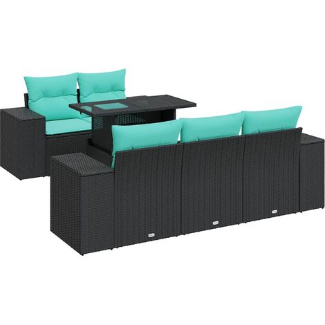 Set sofás jardín y cojines 6 pzas ratán sintético acacia negro vidaXL (1/5)